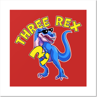 Three Rex 3rd Birthday Funny Dinosaur Trex Posters and Art